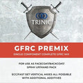 Trinic GFRC Premix packaging with a shield and swords design on a gray background