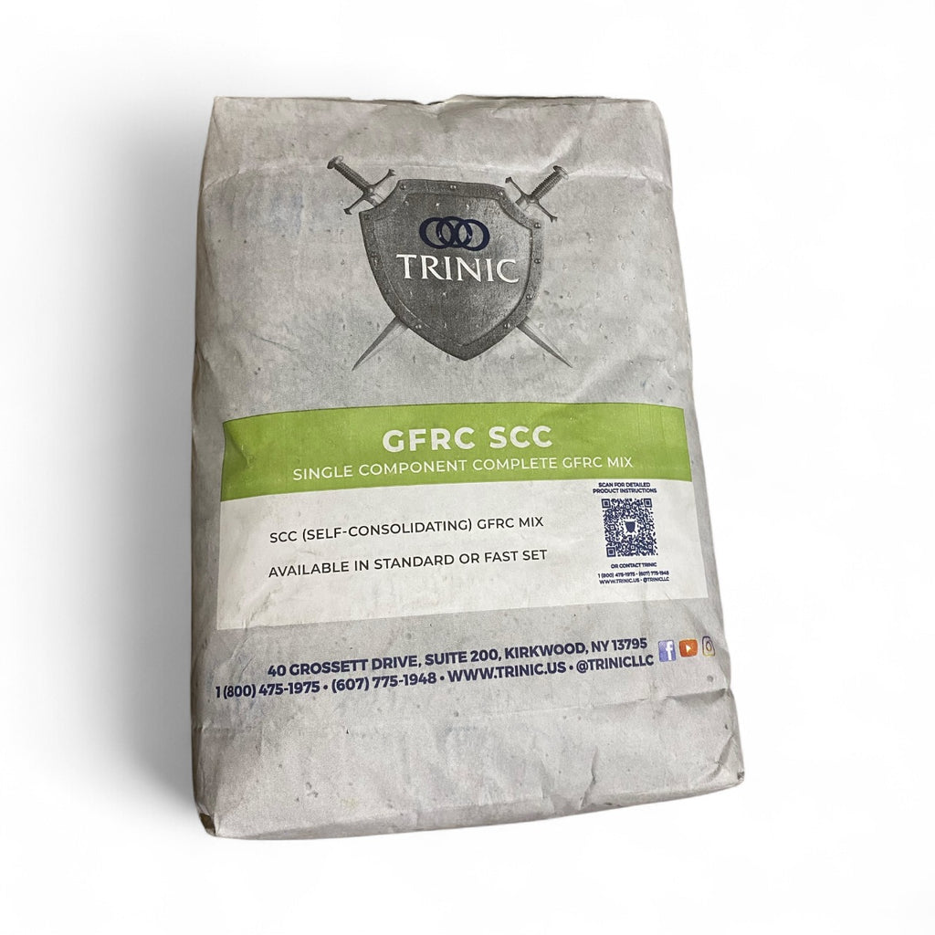 Bag of Trinic GFRC SCC concrete mix on a white background